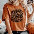 Skull Flower Rad Rock N Roll Graphic Retro レディースオーバーサイズコンフォートTシャツ Yam