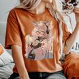 アニメ ワイフ かわいい アニメ 漫画 猫 女の子 甘い レトロ 日本 レディースオーバーサイズコンフォートTシャツ Yam