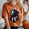 コケット リボン ニューファンドランド 犬 犬 ママ ピンクリボン 女の子 レディースオーバーサイズコンフォートTシャツ Yam