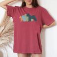 Dog Mom & Dad シルエット ヴィンテージ シュナウザー レディースオーバーサイズコンフォートTシャツ Crimson