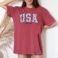 Floral Usa Retro America 4Th Of July Patriotic Girly Women's Oversized Comfort T-shirt Crimson
