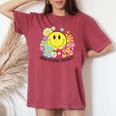 Grow Positive Thoughts イエロー スマイルフェイス 花 キッズ 女の子 レディースオーバーサイズコンフォートTシャツ Crimson