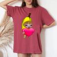Happy Banana Cat レディースオーバーサイズコンフォートTシャツ Crimson