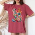 カラフル 花 猫 レディースオーバーサイズコンフォートTシャツ Crimson