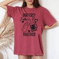 初めての父の日 Together Beer First Time Dad レディースオーバーサイズコンフォートTシャツ Crimson