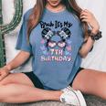 Bruh It's My 7Th Birthday レトロ キッズ 7歳 誕生日 女の子 長袖tシャツ レディースオーバーサイズコンフォートTシャツ Blue Jean