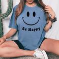 Be Happy Groovy スマイルフェイス かわいい ハッピーピース スマイルフェイス レディースオーバーサイズコンフォートTシャツ Blue Jean