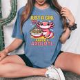 Just A Girl Who Loves Ramen And Axolotl Pink Kawaii Axolotl レディースオーバーサイズコンフォートTシャツ Blue Jean