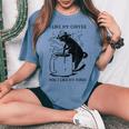 Magic Coffee Cat 面白い猫 レディースオーバーサイズコンフォートTシャツ Blue Jean