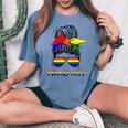 Messy Bun Proud Ally Pride Flag Love Lgbt レインボー サングラス レディースオーバーサイズコンフォートTシャツ Blue Jean