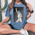 Queen Live Aid フレディ・マーキュリー・ウェンブリー・スタジアム 1985 レディースオーバーサイズコンフォートTシャツ Blue Jean