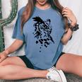 フクロウ -ブラックホワイト-クールな女性男性子供動物 Owl レディースオーバーサイズコンフォートTシャツ Blue Jean