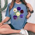 ヴィンテージ パンジー 花 ガーデニング パンジー 恋人 レディースオーバーサイズコンフォートTシャツ Blue Jean
