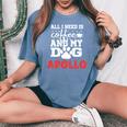犬の名前 アポロ All In Need Is Coffee My Dog Named Apollo 長袖tシャツ レディースオーバーサイズコンフォートTシャツ Blue Jean
