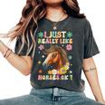 Just Really Like Horses グルーヴィーな乗馬 乗馬 レディースオーバーサイズコンフォートTシャツ Pepper