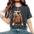 サングラスをかけた馬 馬の女の子 ライダー 甘い馬 レディースオーバーサイズコンフォートTシャツ Pepper