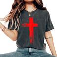 タトゥーレッドクロスオーダー I Christian I Brushtroke I Cross レディースオーバーサイズコンフォートTシャツ Pepper