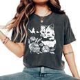 バラと蝶の猫、花柄 レディースオーバーサイズコンフォートTシャツ Pepper
