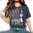 子犬 女の子 犬好き キュート ピンク 足跡プリント デザイン レディースオーバーサイズコンフォートTシャツ Pepper