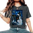 星月夜のパピヨン 絵画 犬 お母さん お父さん レディースオーバーサイズコンフォートTシャツ Pepper