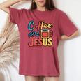 Coffee And Jesus Awesome Christian Caffeine Lover Church レディースオーバーサイズコンフォートTシャツ Crimson