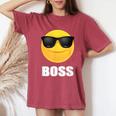 Girl & Boy Boss サングラス 顔文字シャツ クールな顔 レディースオーバーサイズコンフォートTシャツ Crimson