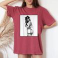 Hot Girl On 男性用 セクシー バッド キティ ピンナップガール B&W レディースオーバーサイズコンフォートTシャツ Crimson