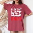 メンズ Knife Collector I Love My Wife ナイフ レディースオーバーサイズコンフォートTシャツ Crimson