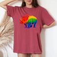 Lgbt 力強い虹色のサイ Rainbow Rhinoceros Graphic レディースオーバーサイズコンフォートTシャツ Crimson