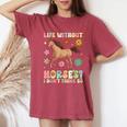Life Without Horses グルーヴィーな乗馬 乗馬 レディースオーバーサイズコンフォートTシャツ Crimson