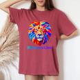 Rainbow Lion レインボー ライオン かっこいい おしゃれ レディースオーバーサイズコンフォートTシャツ Crimson