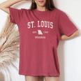 St Louis Missouri Mo ヴィンテージ アスレチック スポーツデザイン レディースオーバーサイズコンフォートTシャツ Crimson