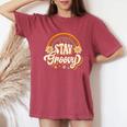 Vintagetay A Groovy 60S 70S Peace Positive Mind ヒッピー レディースオーバーサイズコンフォートTシャツ Crimson
