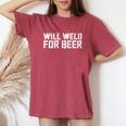 Will Weld For Beer 溶接シャツ レディースオーバーサイズコンフォートTシャツ Crimson