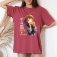 アニメとハンバーガーが大好きな女の子 レディースオーバーサイズコンフォートTシャツ Crimson