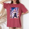 アニメの女の子、漫画、美学、かわいい、日本語、Waifu プリント レディースオーバーサイズコンフォートTシャツ Crimson
