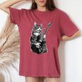 エレキギターを弾くロックキャット デザイン 男性 女性 レディースオーバーサイズコンフォートTシャツ Crimson