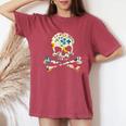 ジョリー・ロジャーのシルエット 花柄 スカル＆クロスボーン レディースオーバーサイズコンフォートTシャツ Crimson