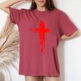 タトゥーレッドクロスオーダー I Christian I Brushtroke I Cross レディースオーバーサイズコンフォートTシャツ Crimson
