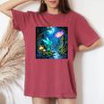 ファンタジー グリーン 鳥 花 レディースオーバーサイズコンフォートTシャツ Crimson