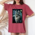 メインクーン 猫 ゴッホ 星月夜 猫好き 猫 お母さん お父さん レディースオーバーサイズコンフォートTシャツ Crimson