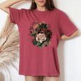 ヴィンテージ 薔薇 花 花 イラスト 花 レディースオーバーサイズコンフォートTシャツ Crimson