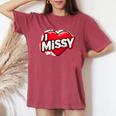 名前入り Missy I Love Missy レディースオーバーサイズコンフォートTシャツ Crimson