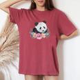 天然花 パンダ アジア動物園 動物 パンダ レディースオーバーサイズコンフォートTシャツ Crimson