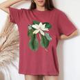 白モクレン花 ボタニカルアート レディースオーバーサイズコンフォートTシャツ Crimson