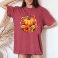 秋の花とカボチャ レディースオーバーサイズコンフォートTシャツ Crimson