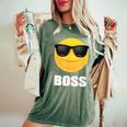 Girl & Boy Boss サングラス 顔文字シャツ クールな顔 レディースオーバーサイズコンフォートTシャツ Moss