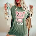 Nina かわいい猫 子猫デザイン 女の子 名前 ニーナ レディースオーバーサイズコンフォートTシャツ Moss