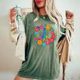 Peace Love Flower Power レトロ ヒッピー コスチューム タイダイ 60年代 70年代 レディースオーバーサイズコンフォートTシャツ Moss