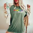 Proud Ally Bars Equality Lgbtq Rainbow Flag Gay Pride Ally レディースオーバーサイズコンフォートTシャツ Moss